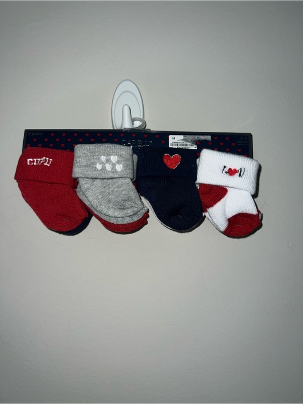 Baby Sock Set - Red, Gray, Navy, White with Heart  Valentines Day 0-6 months